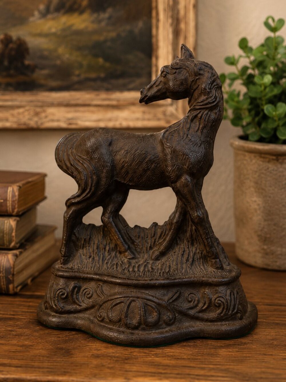 Vintage Cast Iron Horse Statue Doorstop Rustic Western Equestrian Farmhouse